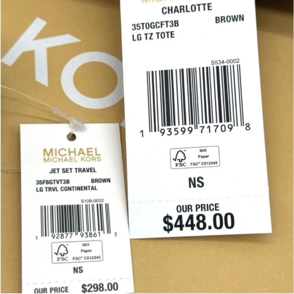 Michael Kors Large Charlotte Tote Bag & Continental Wallet Luggage Brown